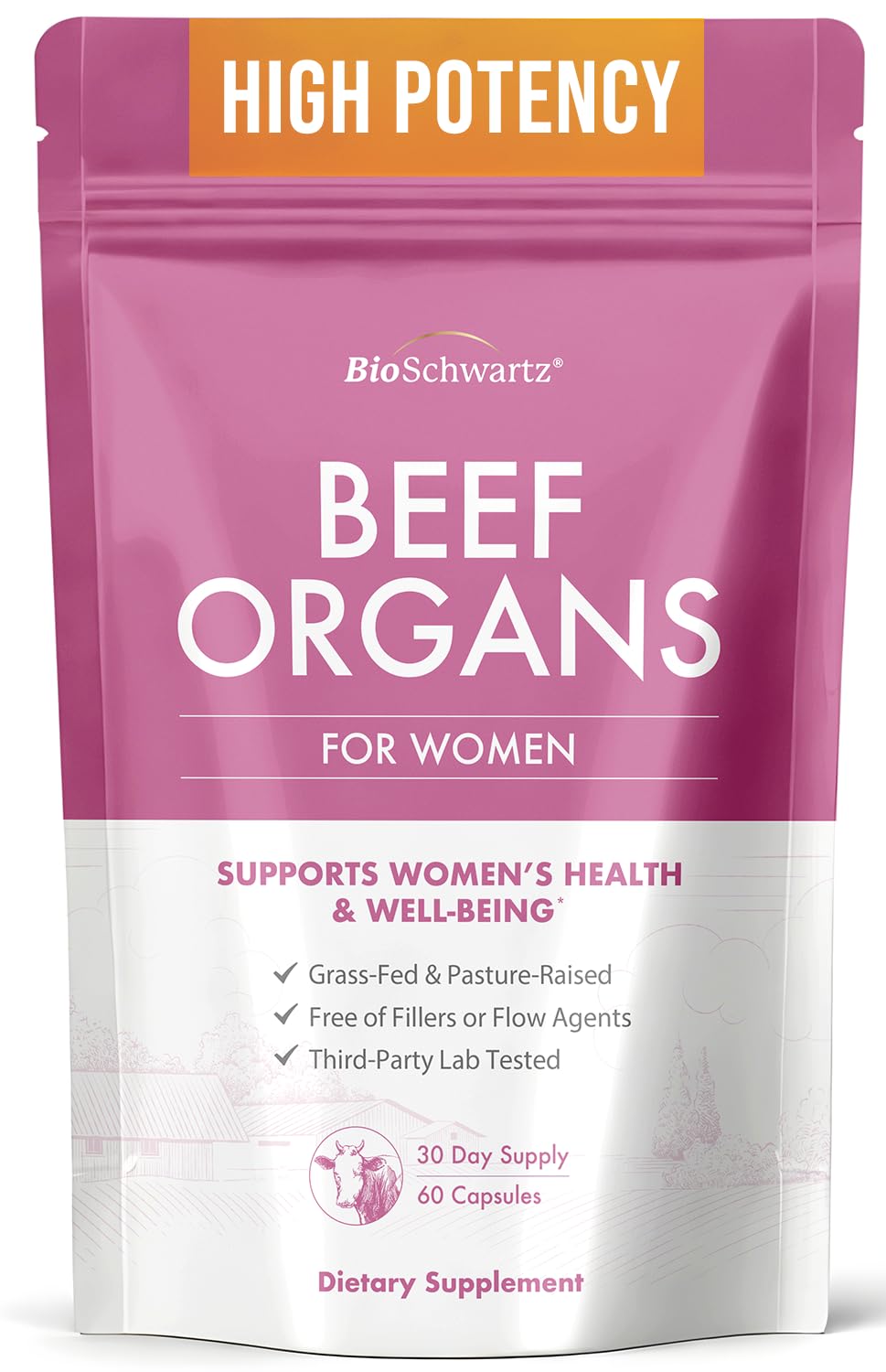 BioSchwartz Primal Beef Organ Supplement for Women - 60 Capsules - Grass-Fed & Pasture-Raised - Supports Healthy Hair Skin and Nails, Hormone Balance - with Bovine Liver, Kidney, Heart, Uterus Powder BioSchwartz Au supplements