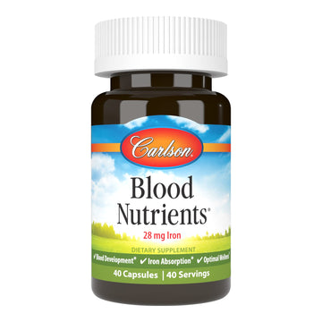 Carlson - Blood Nutrients, 28 mg Iron, Blood Development, Iron Absorption & Optimal Wellness, 40 Capsules Carlson Au supplements