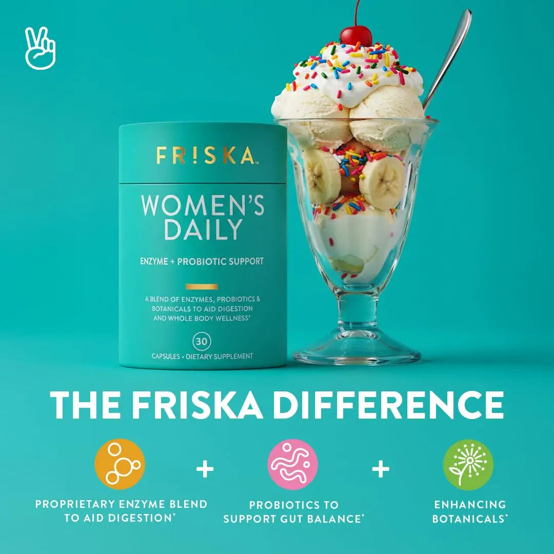 FRISKA Women’s Daily Digestive Enzyme and Probiotics Supplement, Advanced Natural Support for Female Digestive Health, Fights Bloating, Eases Digestion FR!SKA Au supplements