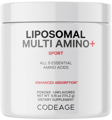 Codeage Liposomal Multi Amino Powder Supplement - BCAA & EAA Supplement All 9 Essential Amino Acids, Branched-Chain Amino Acid, Pre & Post Workout, Unflavored, Liposomal Delivery, Non-GMO, 6.15 oz Codeage Au supplements