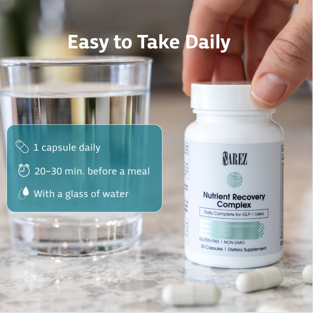 Sarez GLP-1 Support Capsules — Methylated Vitamins & Chelated Minerals — Energy, Metabolism, Hair & Daily Nutrient Support — with Ginger for Nausea — Gentle on Stomach — 30 Day Supply Sarez Au supplements