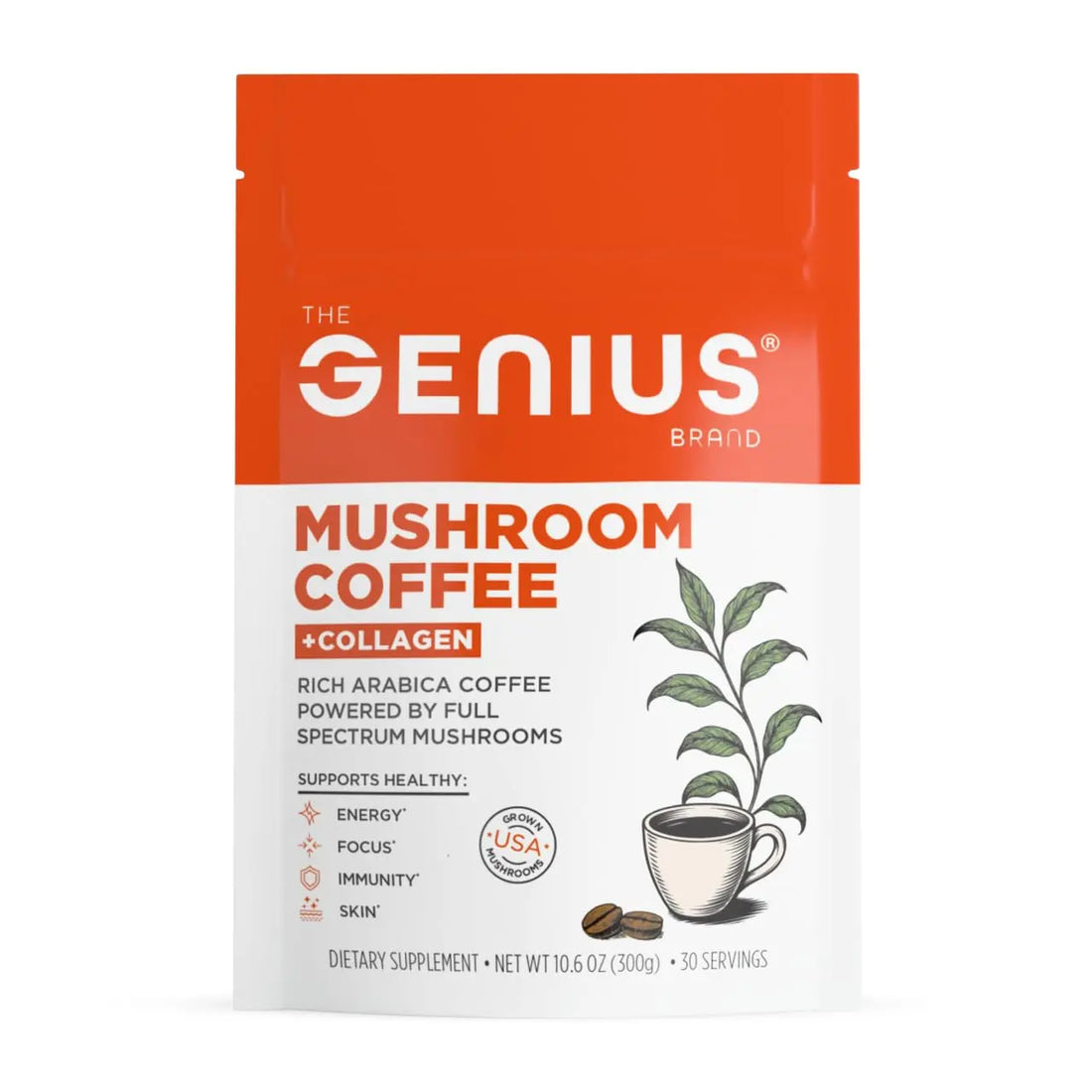 The Genius Brand Organic Mushroom Coffee + Collagen - Daily Energy Support - Healthy Immune Function - Arabica Coffee with Cordyceps, Reishi & Lion's Mane Mushroom Blend - 10.6 oz (30 Servings) The Genius Brand Au supplements