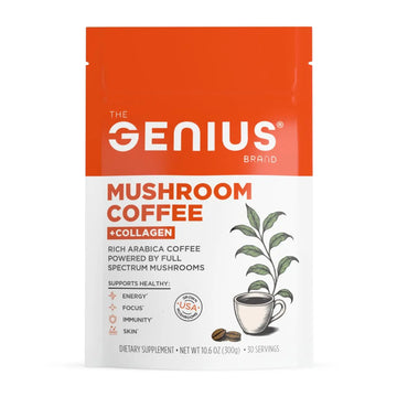 The Genius Brand Organic Mushroom Coffee + Collagen - Daily Energy Support - Healthy Immune Function - Arabica Coffee with Cordyceps, Reishi & Lion's Mane Mushroom Blend - 10.6 oz (30 Servings) The Genius Brand Au supplements