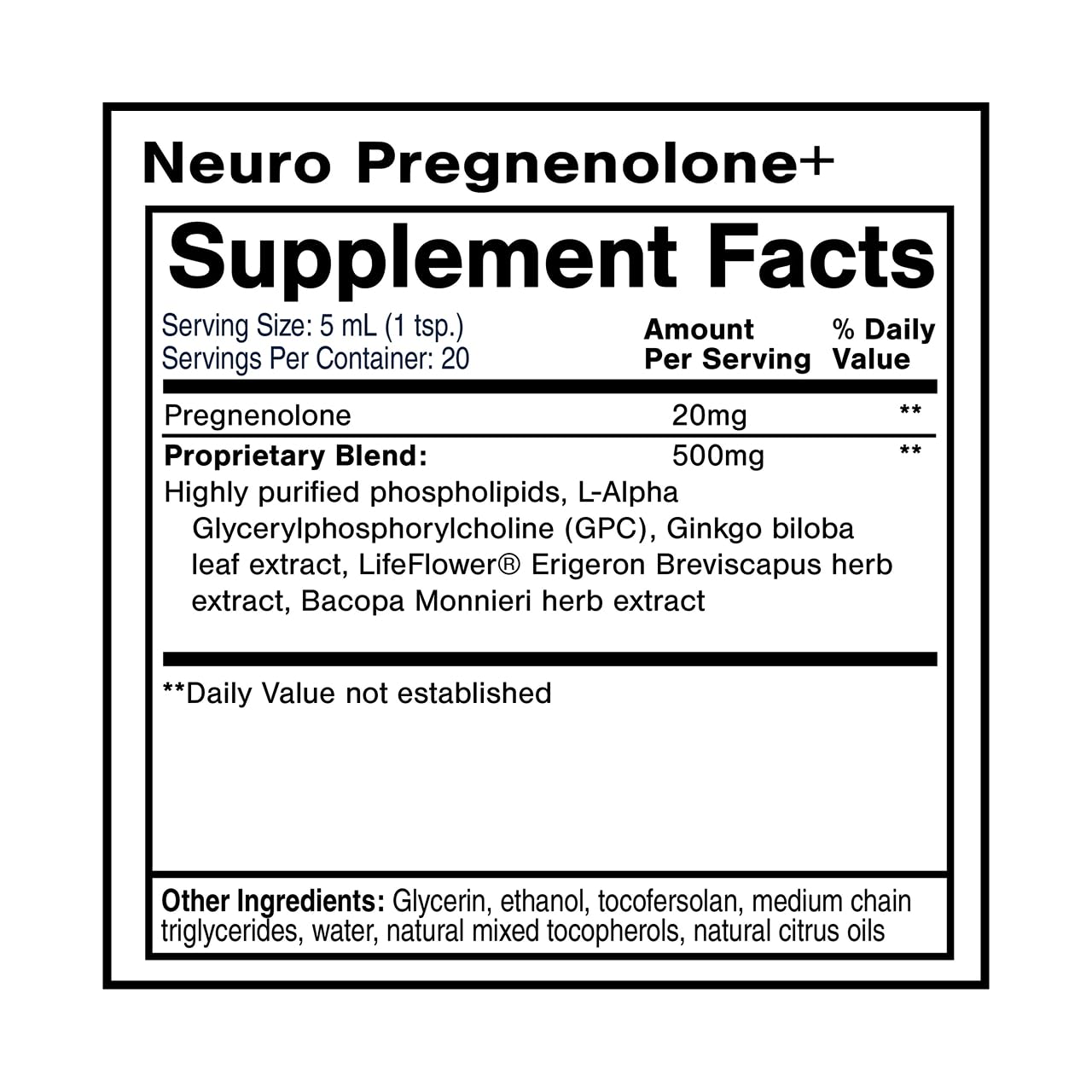 Quicksilver Scientific Neuro Pregnenolone+ - Brain Support Supplement for Neurological Health - Neuroactive Ingredients - Rapid Absorption - Vegan, Sugar-Free & Gluten-Free - 3.38 fl oz (20 Servings) Quicksilver Scientific Au supplements