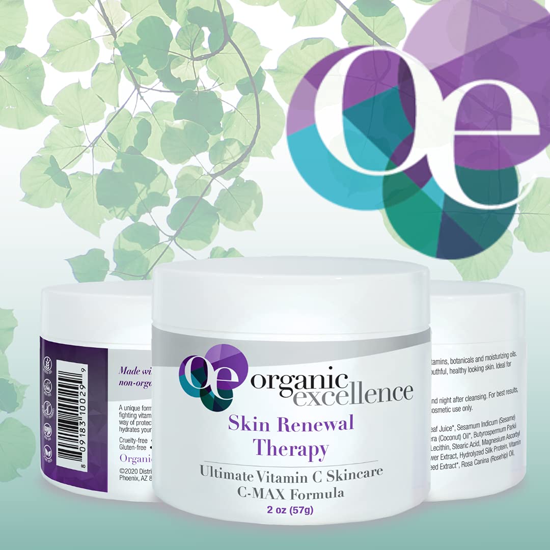 Organic Excellence Skin Renewal Therapy, Vitamin C Face & Neck Cream, Moisturizer to Stimulate Collagen Production and Increase Skin Cell Renewal, Organic Natural Non-Toxic Cruelty-Free 2 oz (57g) Organic Excellence Au supplements