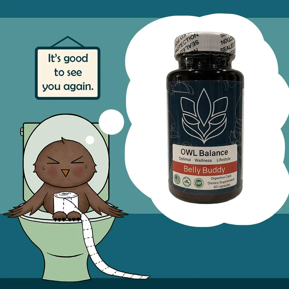 Belly Buddy Advanced Gut Health Support containing a helthy Blend of Probiotics, Prebiotics, and Digestive Enzymes OWL Balance Au supplements