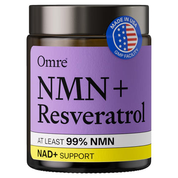 OMRE NMN + Resveratrol Supplement 99% Purity for Cellular Energy, NAD+ Boost | Highly Bioavailable Nicotinamide Mononucleotide Supplement Resveratrol 500mg & NMN 500mg, Made in USA, 60 Capsules OMRE Au supplements