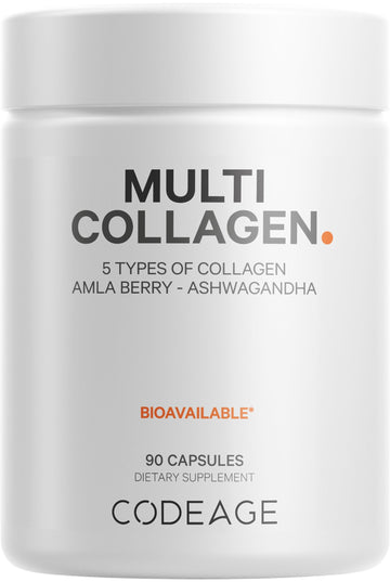 Codeage Multi Collagen Peptides Protein Capsules, 5 Collagen Types, Grass-Fed & Hydrolyzed Bovine Collagen Pills Supplement, Ashwagandha, Amla Berry Vitamins, Collagen Peptides - 90 Capsules Codeage Au supplements