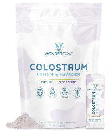 WONDERCOW Colostrum Supplement Powder for Gut Health, Immune Support & Wellness | Natural IgG Pure Whole Bovine Colostrum Superfood, Elderberry, 30 Servings WONDERCOW Au supplements