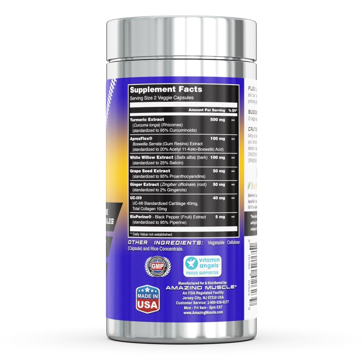 Amazing Muscle Flex Advanced Formula Supplement | Contains: Turmeric Extract, BioPerine, White Willow & More | Vegetarian Capsules | Non-GMO | Gluten-Free | Made in USA (1 Pack | 60 Count) Amazing Muscle Au supplements