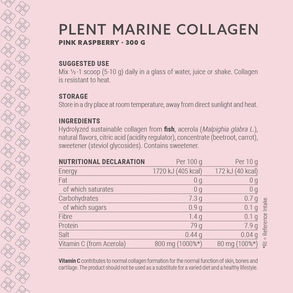 Plent Pure Marine Collagen Pink Raspberry - Stay Beautiful - 5G Daily - Collagen Peptides - 300g Plent Au supplements