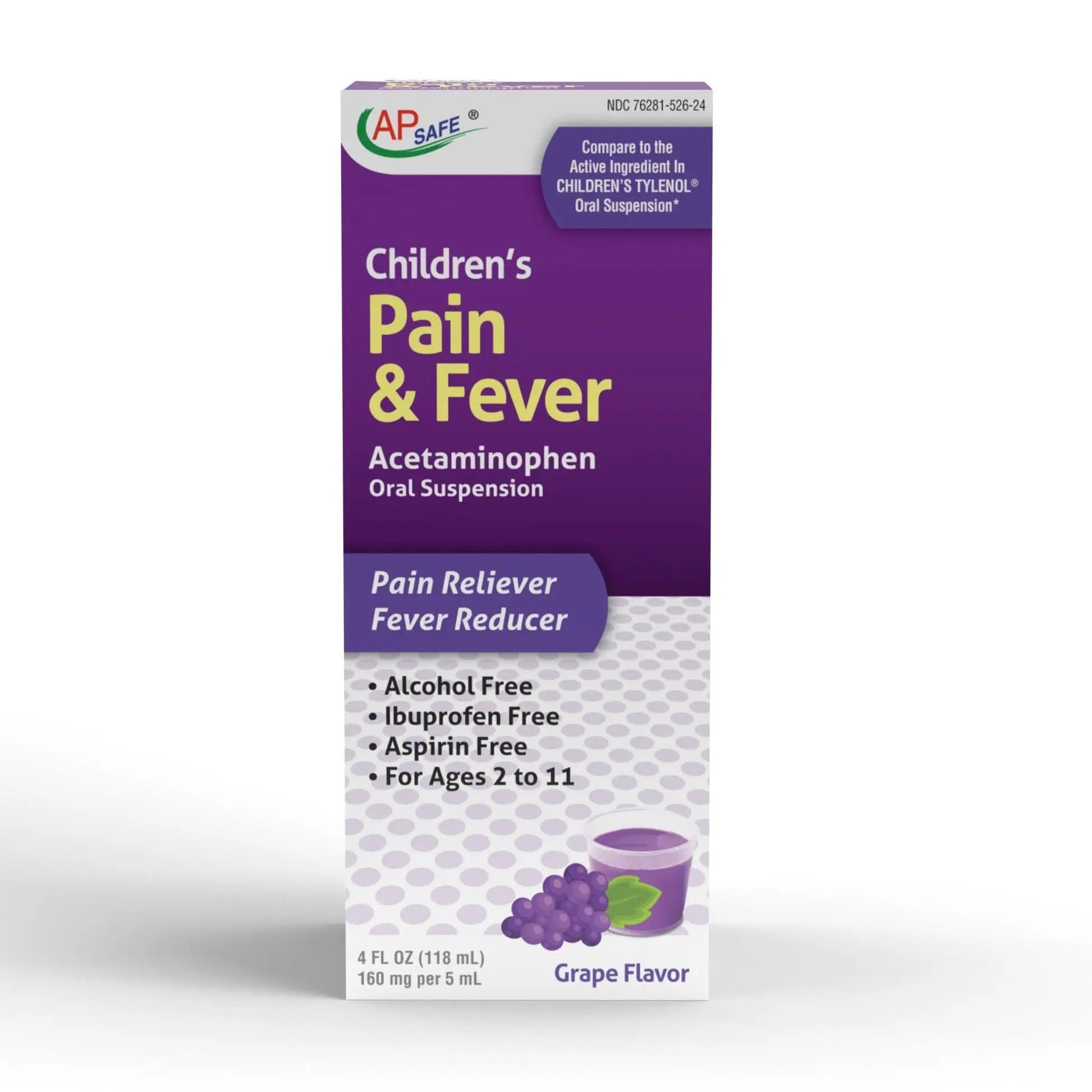 APSAFE Children's Pain&Fever Relief Acetaminophen Oral Suspension Grape Flavor 4oz APSAFE Au supplements