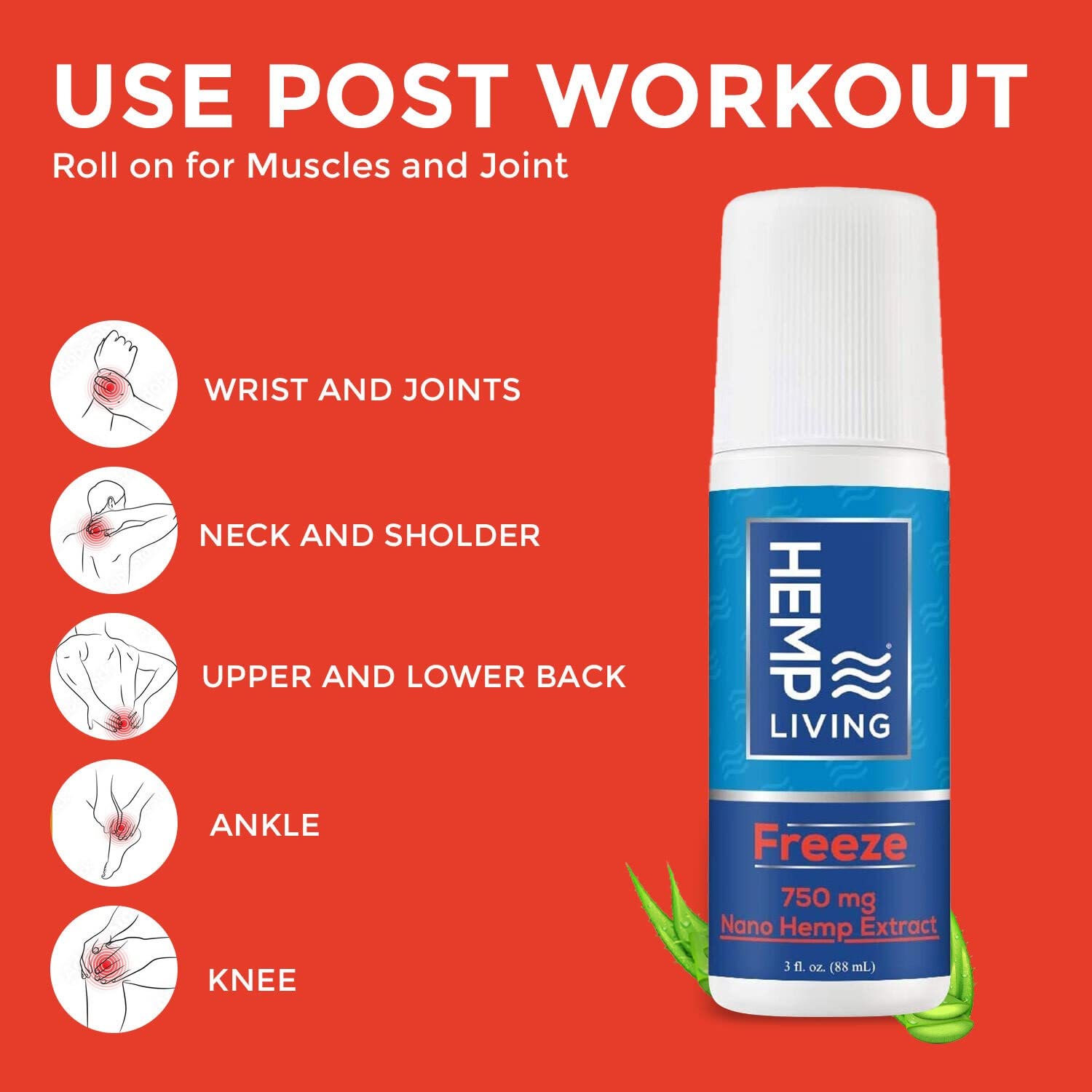 HEMP LIVING Freeze Nano Hemp Extract Roll On, Cold Therapy, Roll On for Muscles and Joint Strain, 3 oz Roll on Bottle (750 mg) HEMP LIVING Au supplements