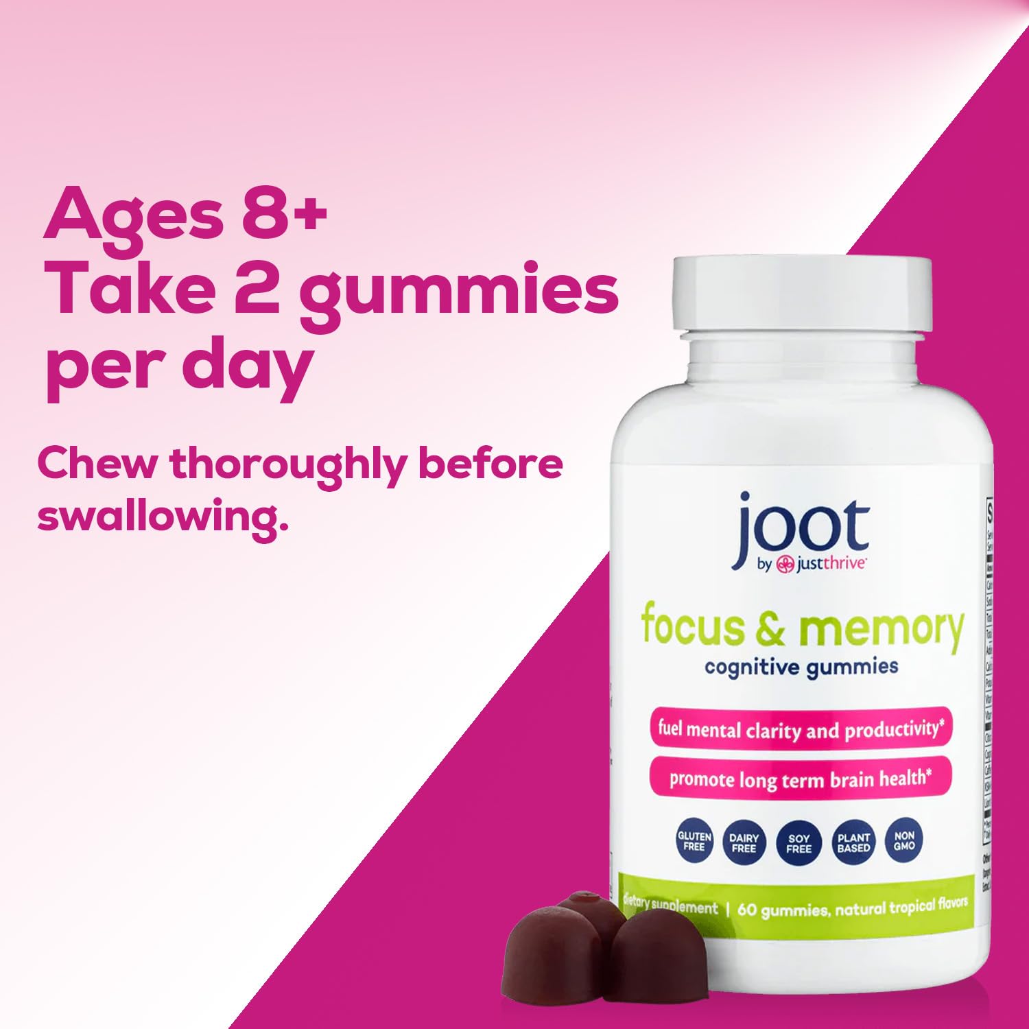 Just Thrive Focus & Memory Gummies – Nootropic Brain Supplement for Clarity, Concentration, Memory Support, & Energy – Citicoline, Lion’s Mane, Vitamin B12 & D3 Just Thrive Au supplements