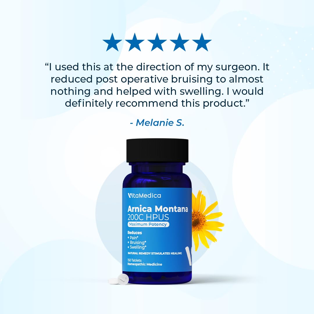 VitaMedica Arnica Montana 200C Rapid Dissolve Tablets for Natural Pain, Bruising, and Swelling Support - High Potency Homeopathic Medicine for Injury and Surgery Recovery - 150 Ct - 50 Servings VitaMedica Au supplements