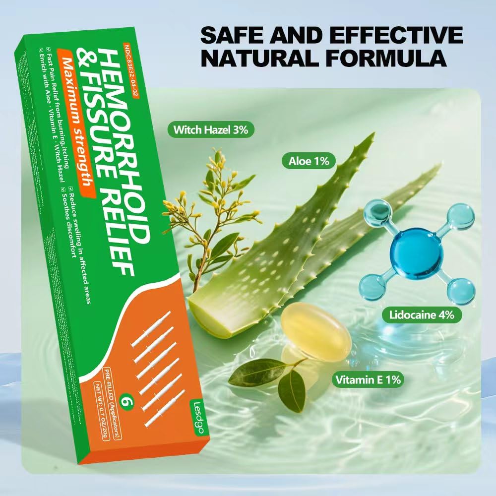 Lesdgo Hemorrhoidal Ointment(6 Pre-Filled),Hemorrhoid and Fissure Cream Witch Hazel Maximum Strength Pain Relief,for Itching and Swelling Lesdgo Au supplements