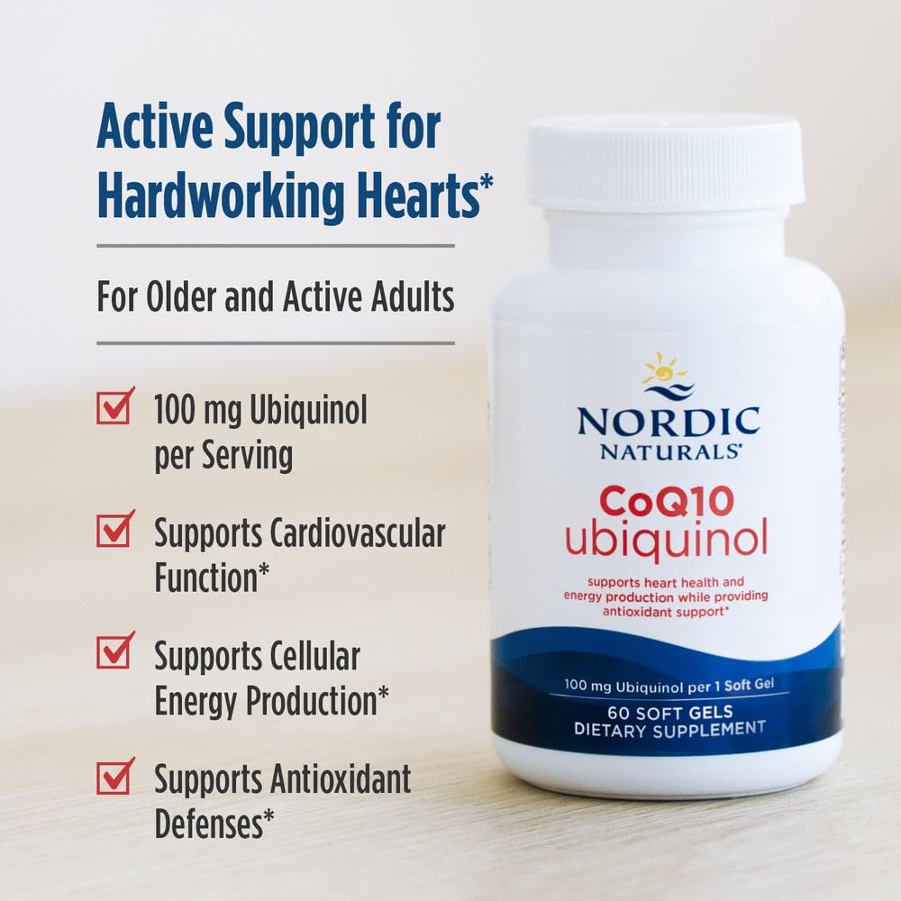 Nordic Naturals Nordic CoQ10 Ubiquinol - 60 Mini Soft Gels - 100 mg Coenzyme Q10 (CoQ10) Ubiquinol - Heart & Brain Health, Cellular Energy Production, Antioxidant Support - Non-GMO - 60 Servings Nordic Naturals Au supplements