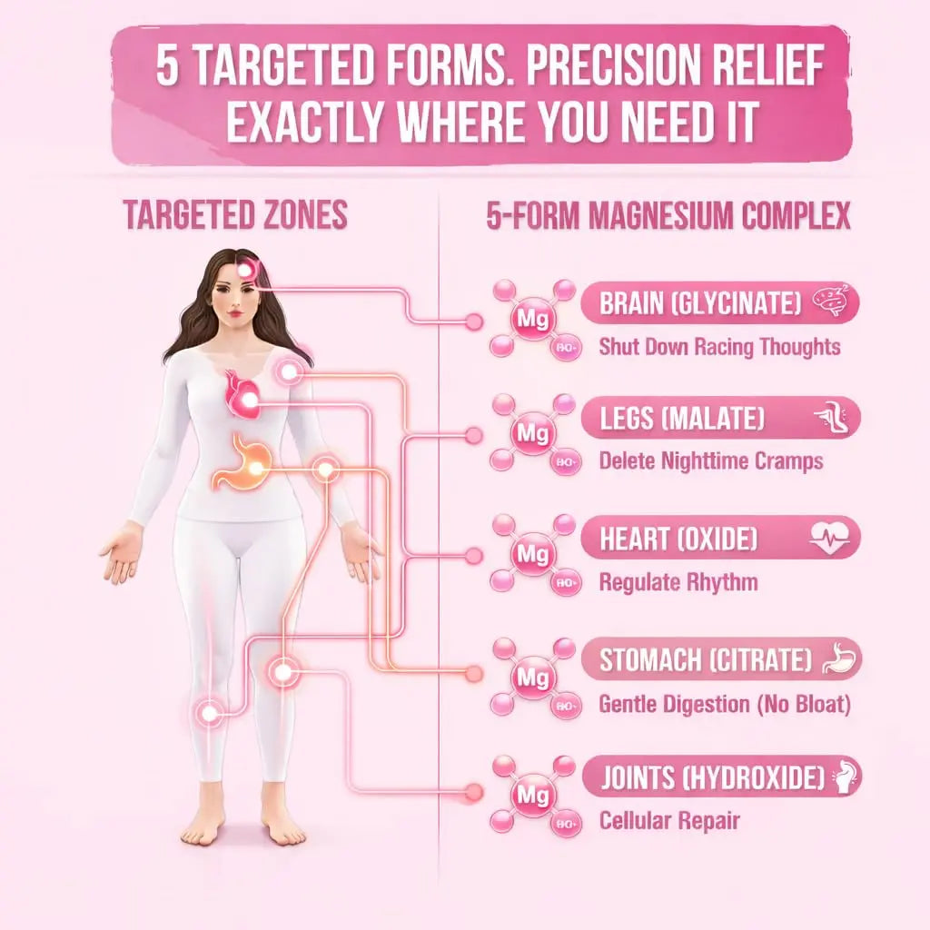 Magnesium Complex for Women – Spectrum 5-Form Magnesium Complex (500 mg), High Absorption Glycinate, Citrate, Oxide & Malate – Vegan, Non-GMO Supports Sleep, Energy, Hormone & Bone – 60 Capsules GlowTrue Au supplements