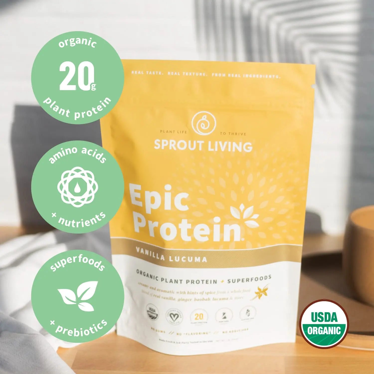 Sprout Living Epic Protein, Plant Based Protein & Superfoods Powder, Vanilla Lucuma Powder | 20 Grams Organic Protein Powder, Vegan, Non Dairy, Non-GMO, Gluten Free, Low Sugar (1 Pound, 12 Servings) Sprout Living Au supplements