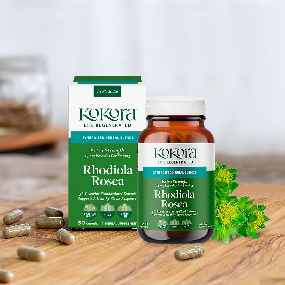 kokora Extra Strength Rhodiola Rosea – Stress Relief, Endurance & Promotes Mental & Physical Performance* - with Siberian Rhodiola, Rosavins, Organic Holy Basil - Vegan, Non-GMO - 60 Capsules kokora Au supplements