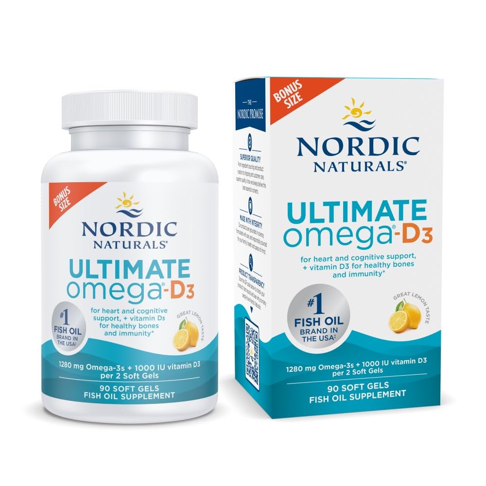 Nordic Naturals Ultimate Omega-D3, Lemon Flavor - 90 Soft Gels - 1280 mg Omega-3 + 1000 IU Vitamin D3 - EPA & DHA - Promotes Brain, Heart, & Immune Health - 45 Servings Nordic Naturals Au supplements