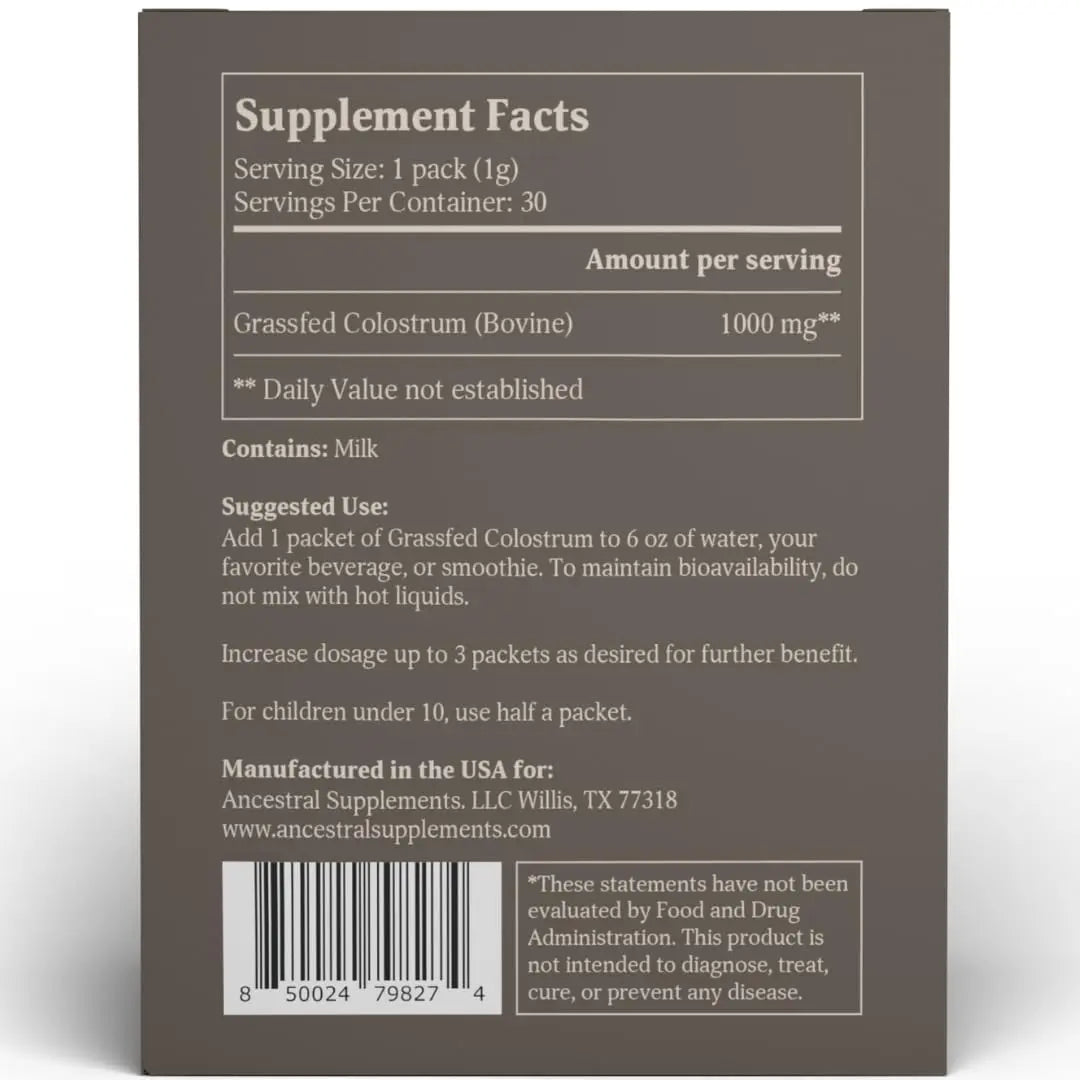 Ancestral Supplements Grass Fed Beef Bovine Colostrum Powder Packets, Immune Support Ancestral Supplements Au supplements