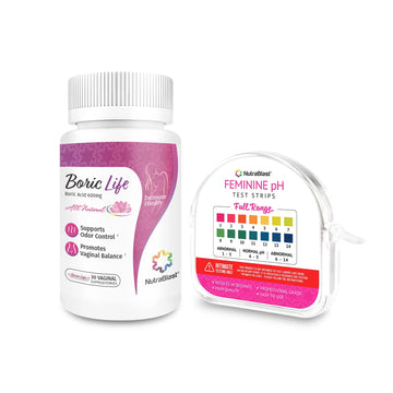 NutraBlast Boric Acid Vaginal Suppositories 600mg (30 Count) & Feminine pH Test Strips 1-14 (100-Tests Roll) NutraBlast Au supplements