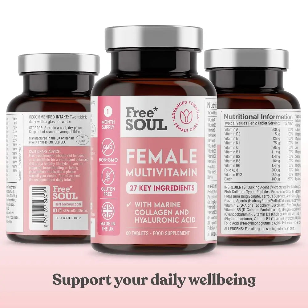Women's Multivitamins and Minerals with Collagen & Hyaluronic Acid - 27 Essential Free Soul Au supplements