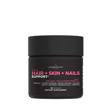 Livingood Daily Hair, Skin & Nails Supplement, 14-in-1 Formula with Biotin, Collagen, Keratin, Bamboo, Selenium, Folate, B12, Zinc and More, Beauty Supplement for Women & Men, Gluten Free, 60 Capsules Livingood Daily Au supplements