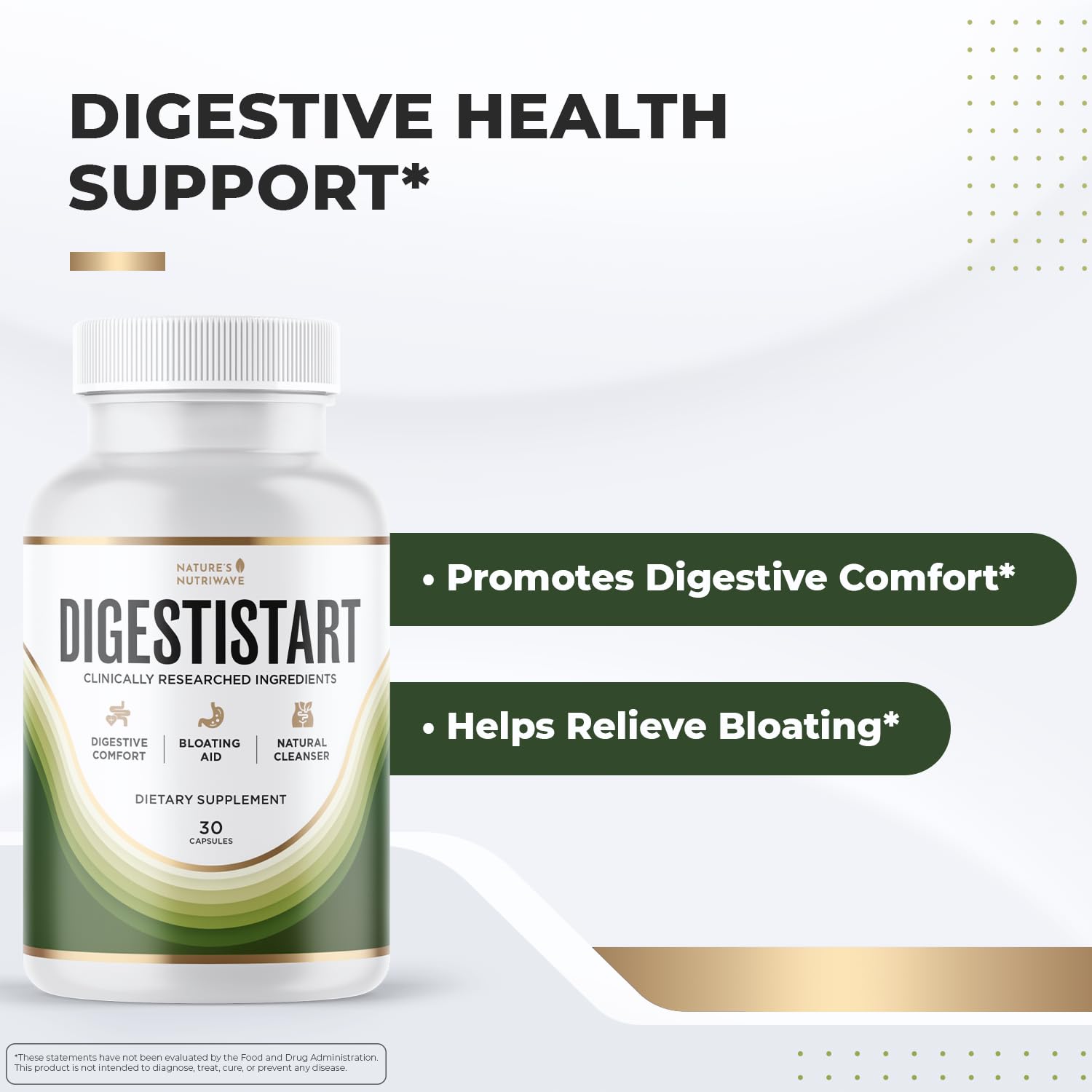 DigestiStart – Natural Digestive Supplement with Wild Yam, Poria Cocos & Bacopa Monnieri – Made in USA, Non-GMO, Easy-to-Take - 30 Capsules, 3 Month Supply Nature’s NutriWave Au supplements