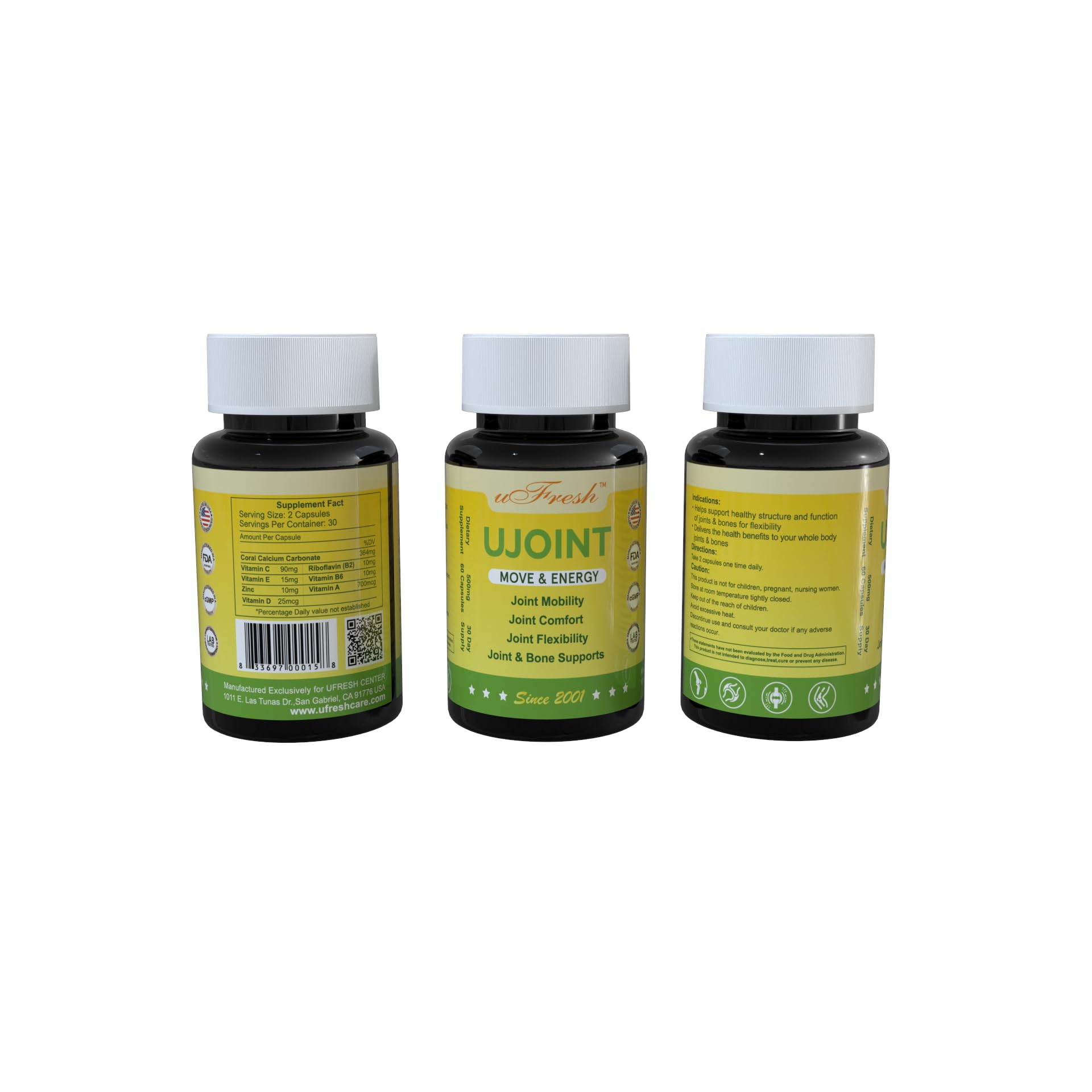 UJoint Move & Energy Joint Flexibility and Mobility Dietary Supplements, 30 Day Supply, 60 Capsules (1) uFresh Au supplements