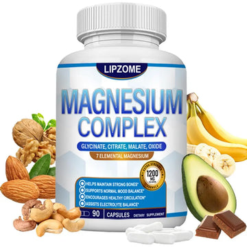Magnesium Complex Supplement 1200mg - Advanced 7-in-1 Magnesium Blend - Glycinate, Citrate, Malate, Taurate, Oxide, Aspartate, Orotate – High Absorption Formula – Non-GMO, 90 Capsules Lipzome Au supplements