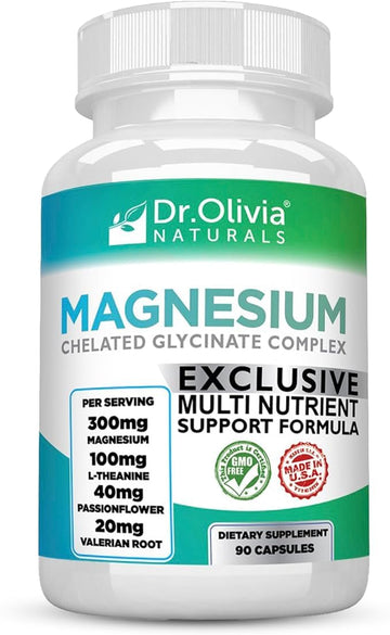 Dr. Olivia Naturals Magnesium Glycinate Complex - L-Theanine, Passionflower & Valerian Root for Sleep Support Supplement, Nerve & Muscle Health, High Absorption - 90 Vegetarian Capsules Dr. Olivia Naturals Au supplements