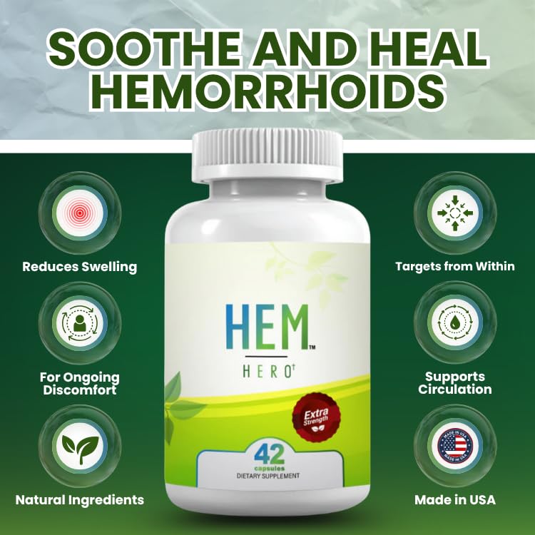 Hem Healer Hem Hero Extra Strength Hemorrhoid Treatment - Reduce Swelling, Soothe Itching & Irritation - 100% Natural - 42 Vegetarian Capsules Hem Healer Au supplements
