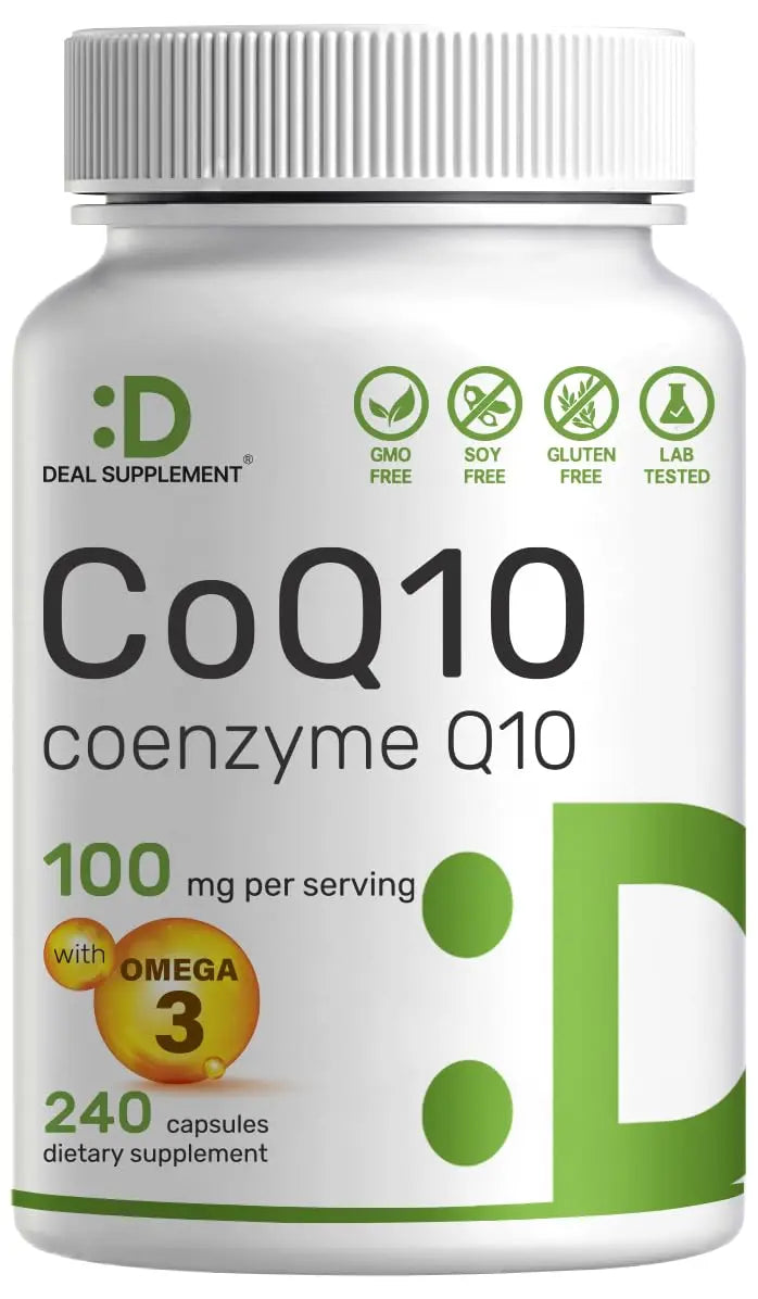CoQ10 100mg, 240 Capsules – with Omega 3 Fatty Acid 100mg – Bioavailable Coenzyme DEAL SUPPLEMENT Au supplements