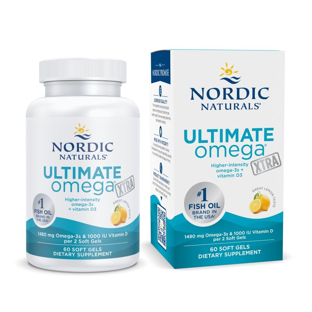 Nordic Naturals Ultimate Omega Xtra, Lemon Flavor - 60 Soft Gels - 1480 mg Omega-3 + 1000 IU Vitamin D3 - EPA & DHA - Brain, Heart, & Immune Health - 30 Servings Nordic Naturals Au supplements