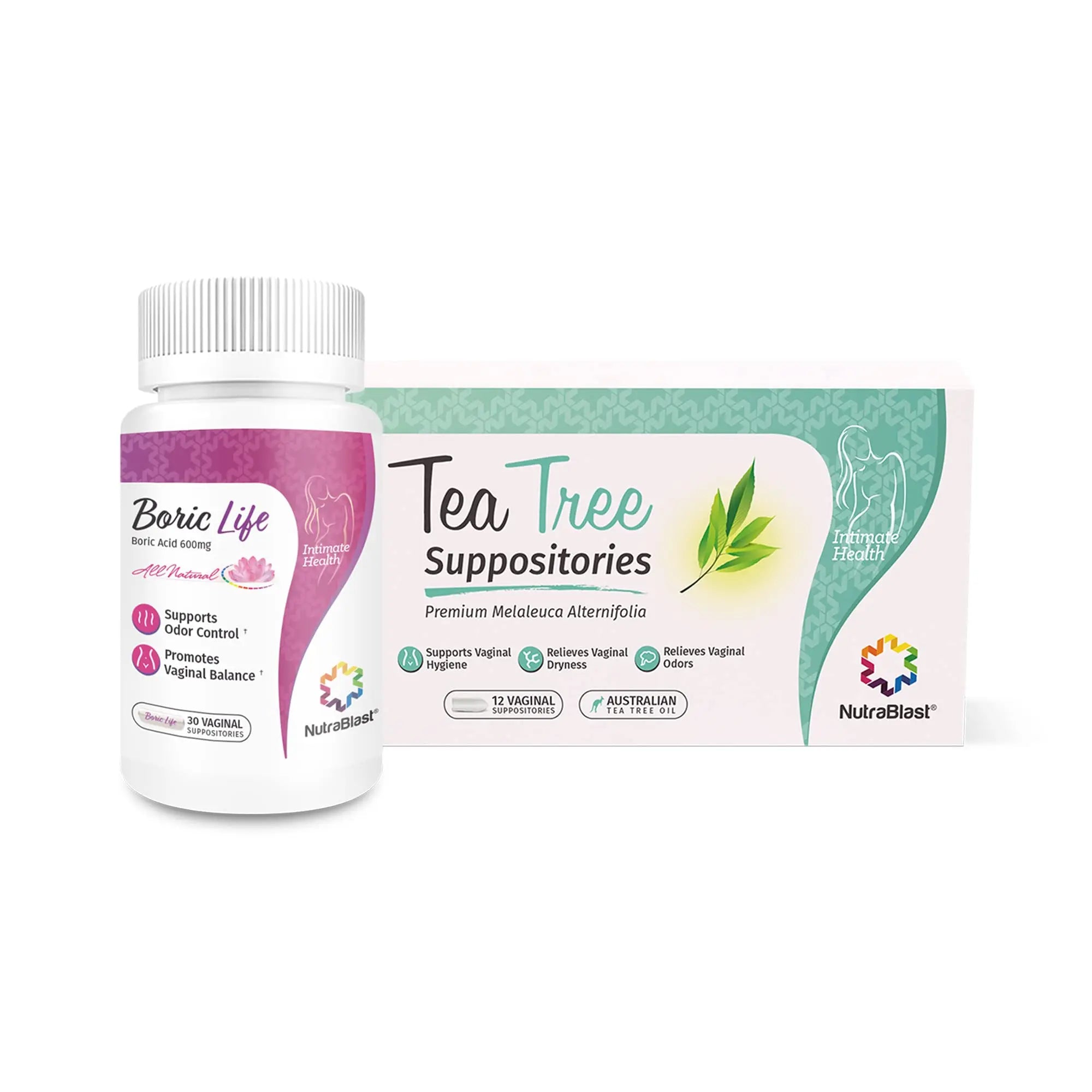 NutraBlast Boric Acid Vaginal Suppositories 600mg (30 Count) w/Tea Tree Oil Suppositories (12 Count) NutraBlast Au supplements