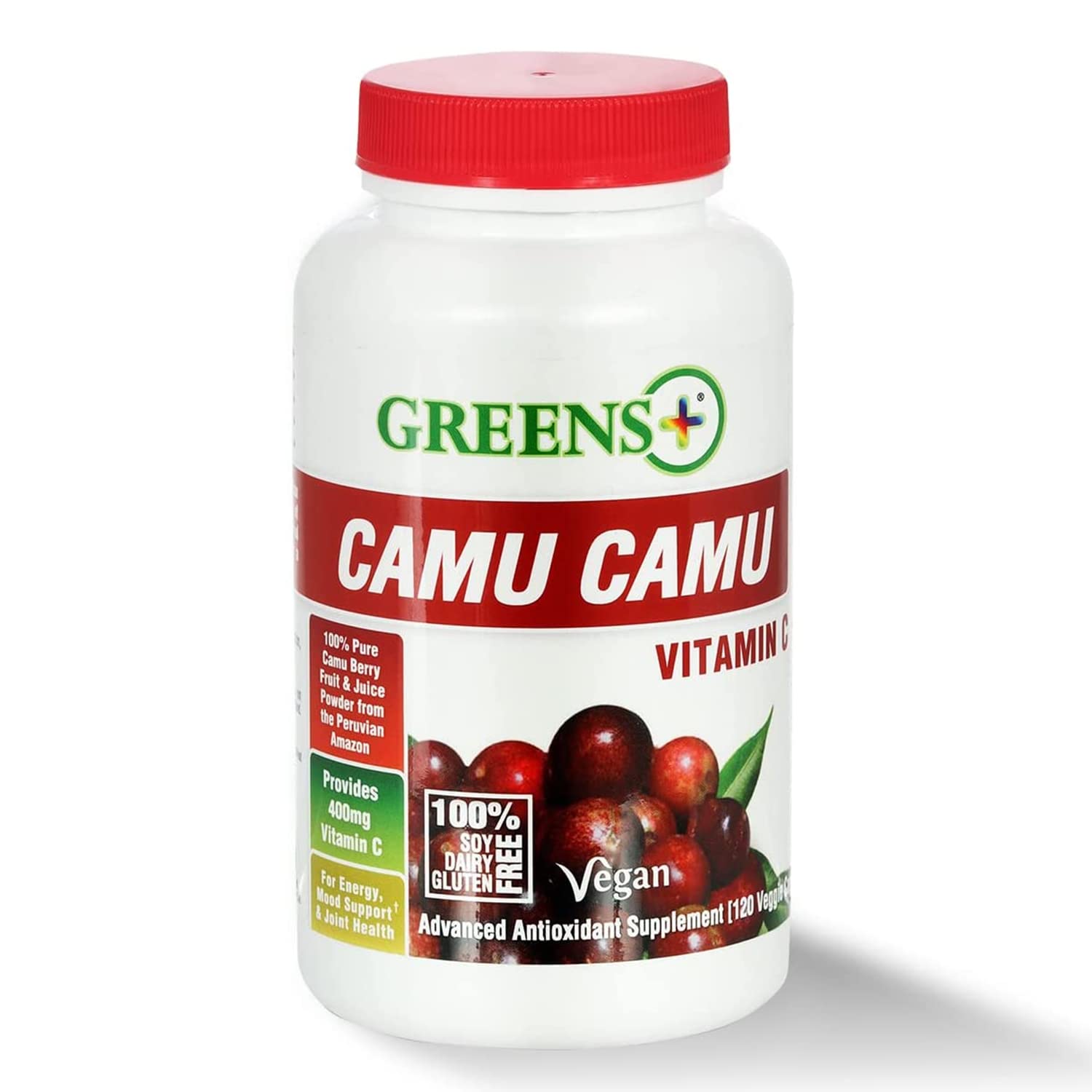 Greens+ Organic Reds Superfood Powder Camu Camu Dietary 400mg Vitamin C SuperFruit Supplement 120 Capsules, 100% Natural, Vitamins & Minerals, Vegan, Soy/Dairy/Gluten Free Greens+ Au supplements