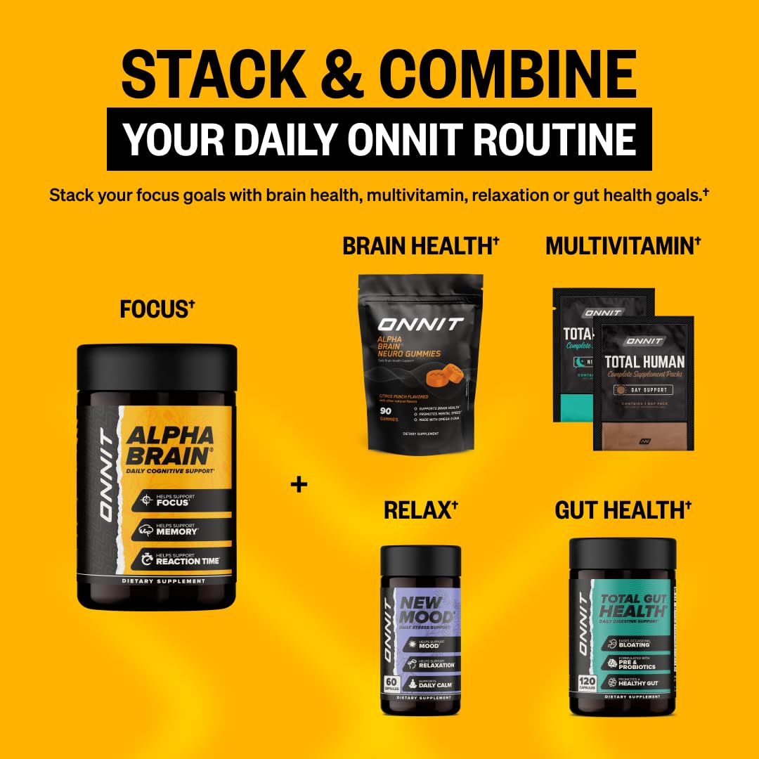 ONNIT Alpha Brain Nootropic Capsules for Men & Women, IGEN Non-GMO Tested Memory, Focus & Mental Clarity, with L-Theanine and Vitamin B6, 90 Count Each, Pack of 4 (360 Capsules) ONNIT Au supplements