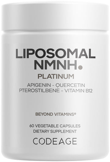 Codeage Liposomal NMNH Platinum - 500 mg NMNH Supplement, NAD+ Precursor with Quercetin, Pterostilbene, Apigenin, Active B Vitamins B2 Riboflavin & Vitamin B12 Methylcobalamin - Non-GMO - 60 Capsules Codeage Au supplements