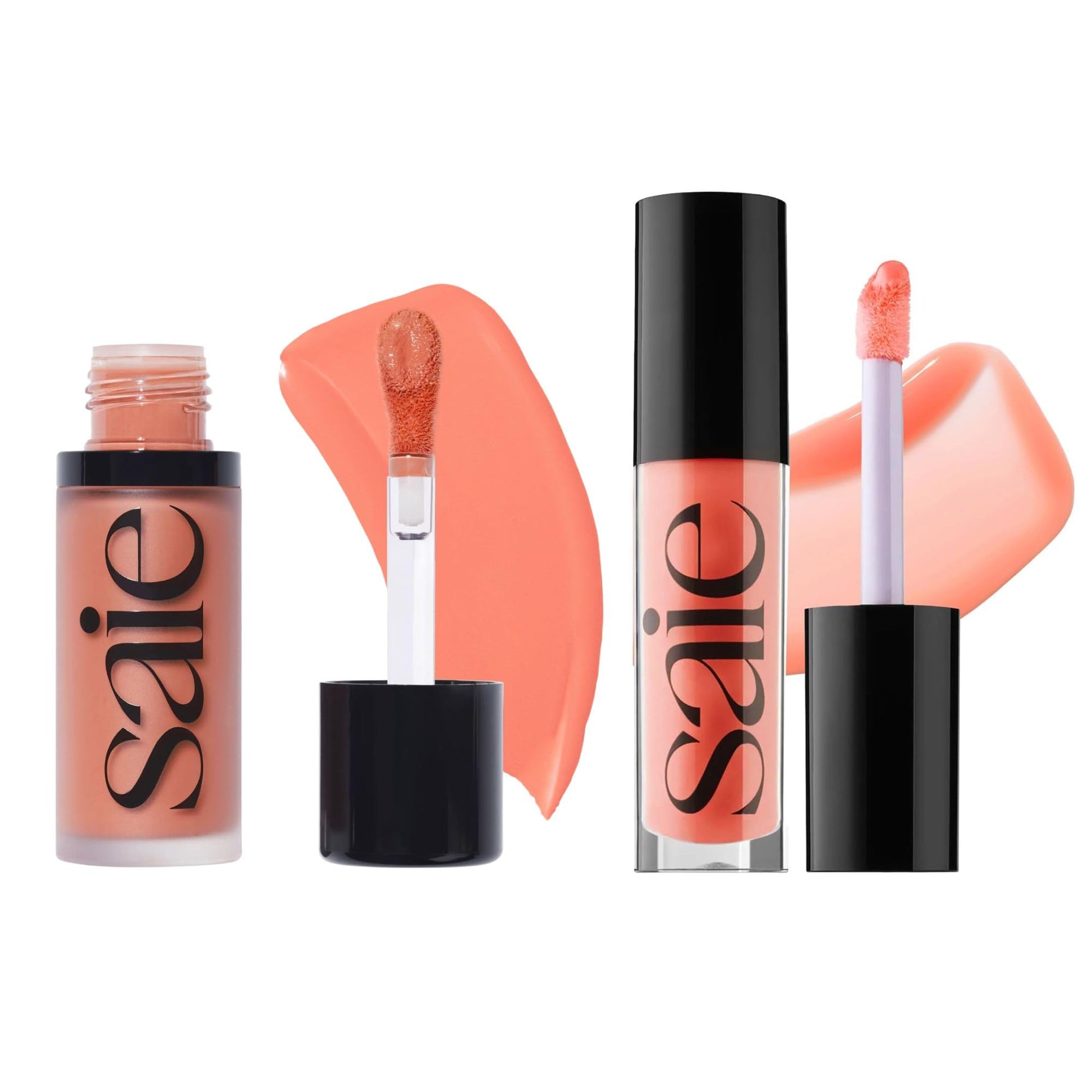 Saie Dewy Glow Duo - Dew Liquid Blush - (.40 oz, Hottie), Glossybounce Lip Gloss-Oil Hybrid (.17 oz, Splash) - Hydrating, Vegan Makeup for Radiant Cheeks & Lips Saie Au supplements