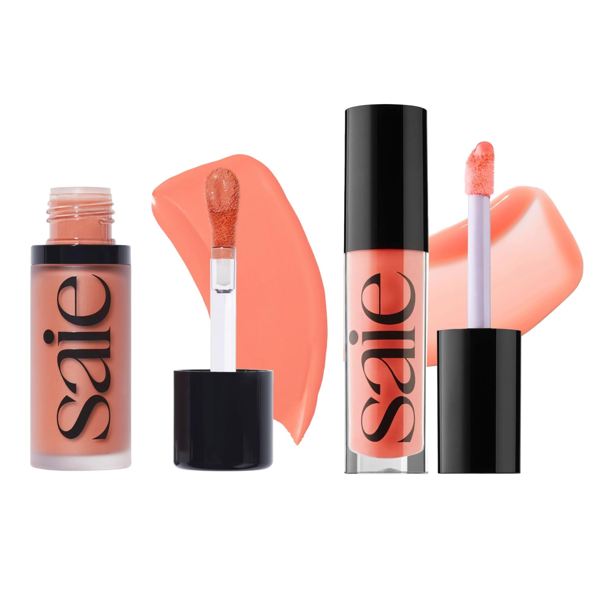 Saie Dewy Glow Duo - Dew Liquid Blush - (.40 oz, Hottie), Glossybounce Lip Gloss-Oil Hybrid (.17 oz, Splash) - Hydrating, Vegan Makeup for Radiant Cheeks & Lips Saie Au supplements