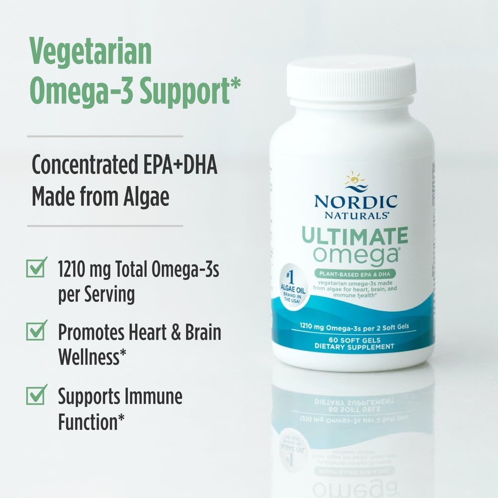 Nordic Naturals Plant Based Ultimate Omega, Lemon Flavor - 60 Vegetarian Soft Gels - 1210 mg Omega-3 - Vegan EPA and DHA - Supplement Made from Algae - Brain & Heart Support - Non-GMO - 30 Servings Nordic Naturals Au supplements