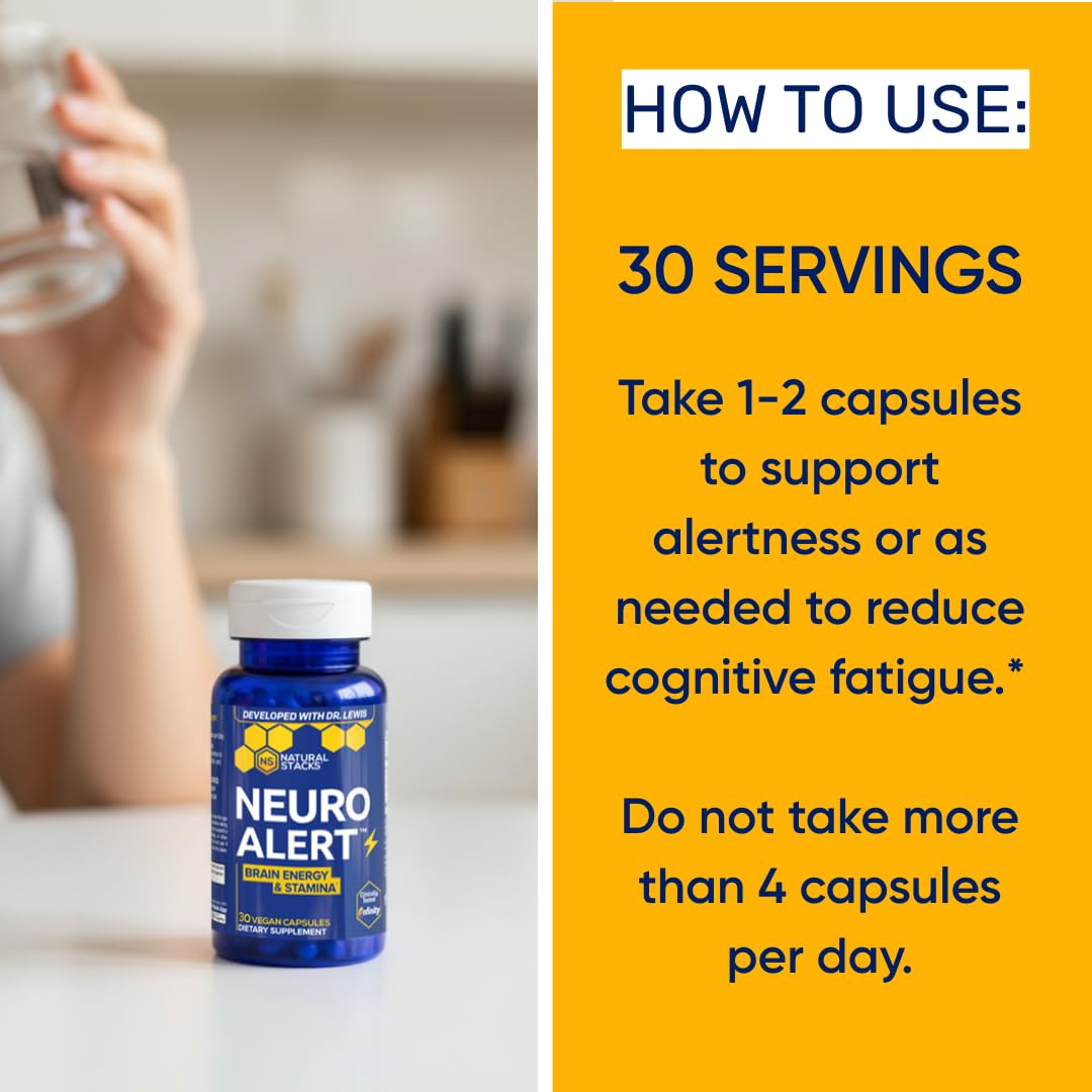 NATURAL STACKS NeuroAlert - 200mg Paraxanthine Energy Supplement - Caffeine Free Focus w/ 500mg L-Tyrosine & 100mg L-Theanine - 10mg NADH for Cellular Energy Support - 60 Paraxanthine Capsules NATURAL STACKS Au supplements
