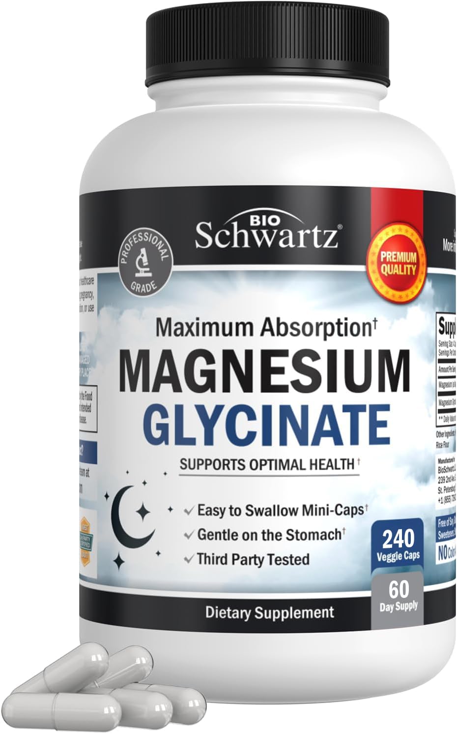 BioSchwartz Magnesium Glycinate 500mg Capsules (240 Mini Caps) Maximum Absorption Magnesium Supplement for Healthy Nerves Muscles Heart Mood and Sleep Support (Vegan, Gluten-Free, Non-GMO) BioSchwartz Au supplements