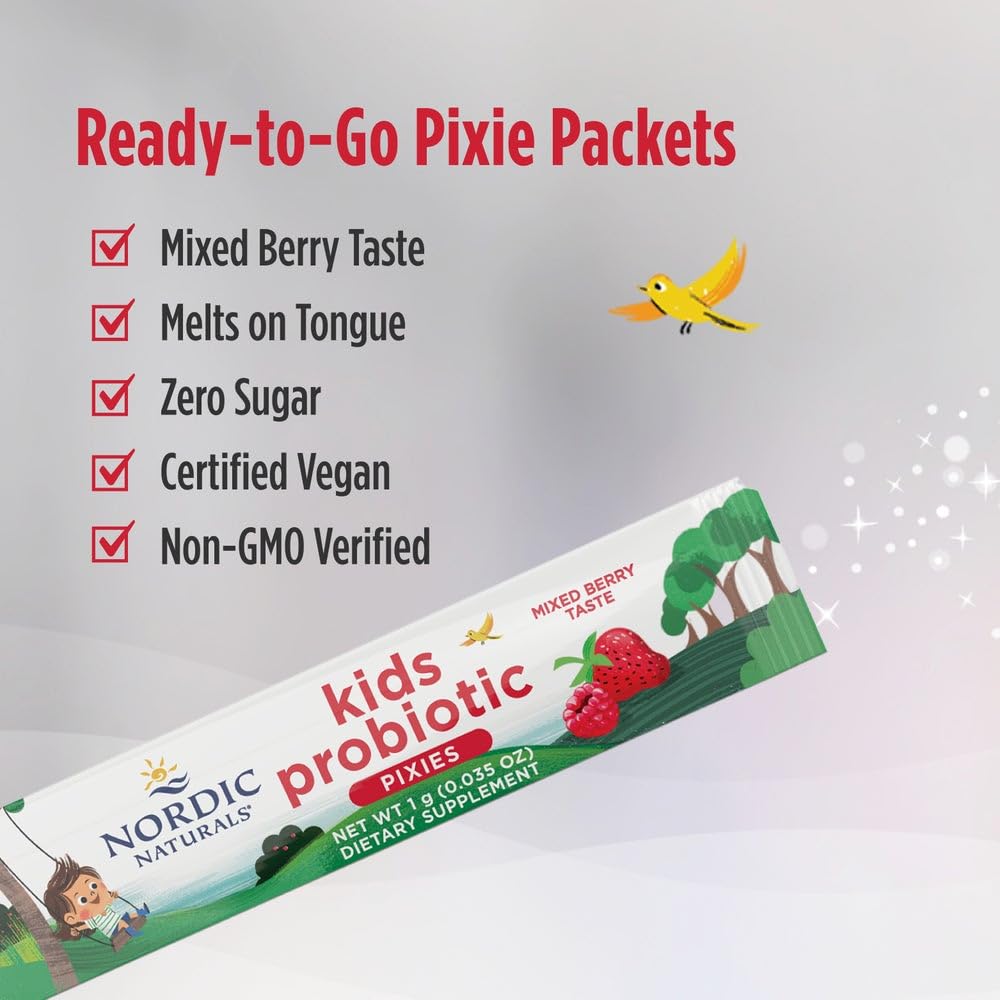 Nordic Naturals Kids Probiotic Quick Melt Powder, Mixed Berry - 30 Packets - 3 Billion CFU - Digestive Wellness, Immune Support - Non-GMO, Vegan - 30 Servings Nordic Naturals Au supplements