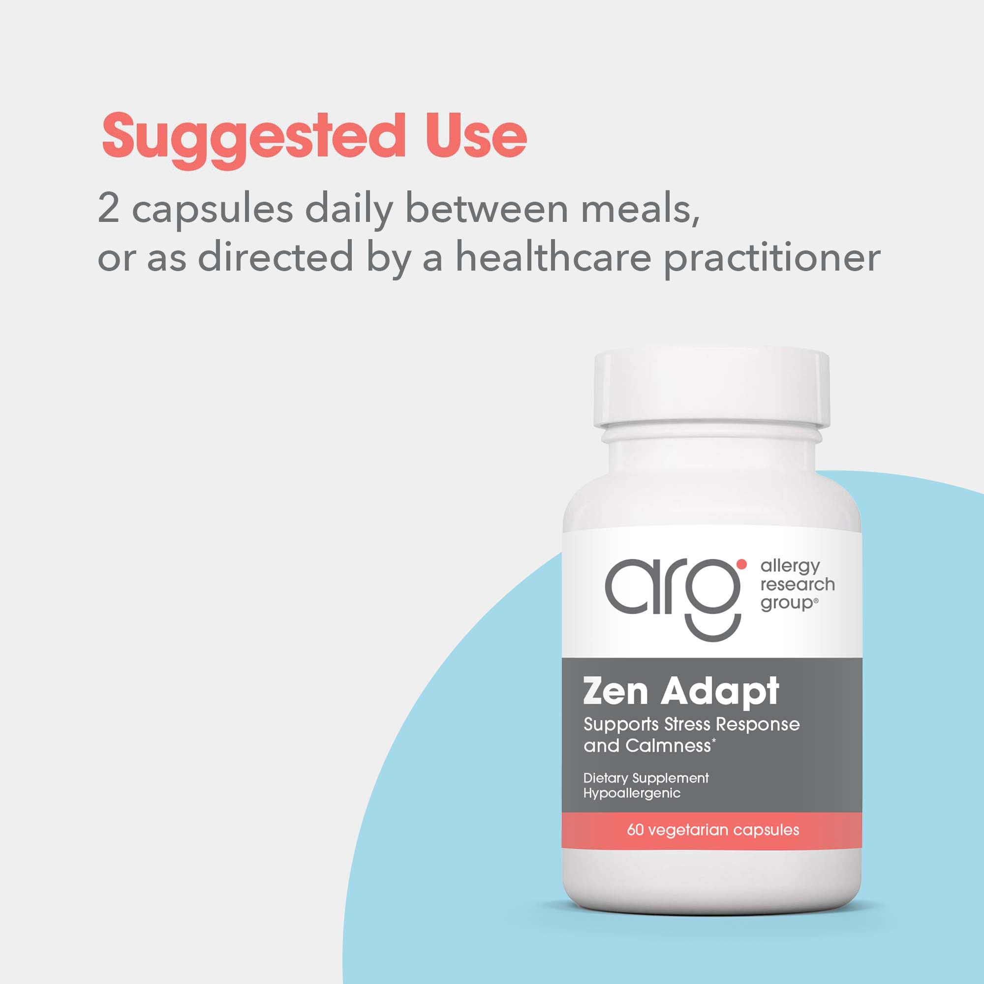 ARG Zen Adapt - 200 mg L-Theanine, 125 mg Ashwagandha & 550 mg GABA - Supports Stress Response and Calmness - Vegetarian Capsules - Hypoallergenic Formula - 30 Servings - 60 Capsules Allergy Research Group Au supplements