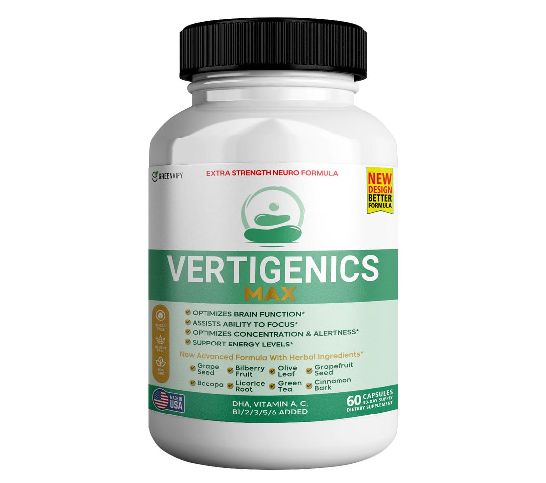Vertigenics Max – Brain & Focus Support Supplement – Extra Strength Neuro Formula with Vitamins, Minerals & Herbal Blend – Supports Clarity, Alertness & Energy – 60 Capsules (1) Vertigenics Au supplements