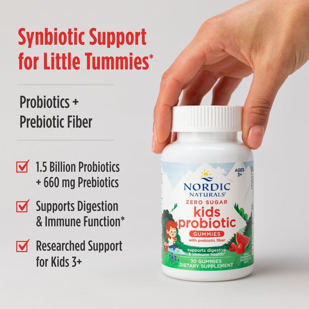 Nordic Naturals Zero Sugar Kids Probiotic Gummies - Strawberry Watermelon Flavor - 30 Gummies - Supports Digestive Wellness & Immune Health - Non-GMO - Third Party Tested - Vegan - 30 Servings Nordic Naturals Au supplements