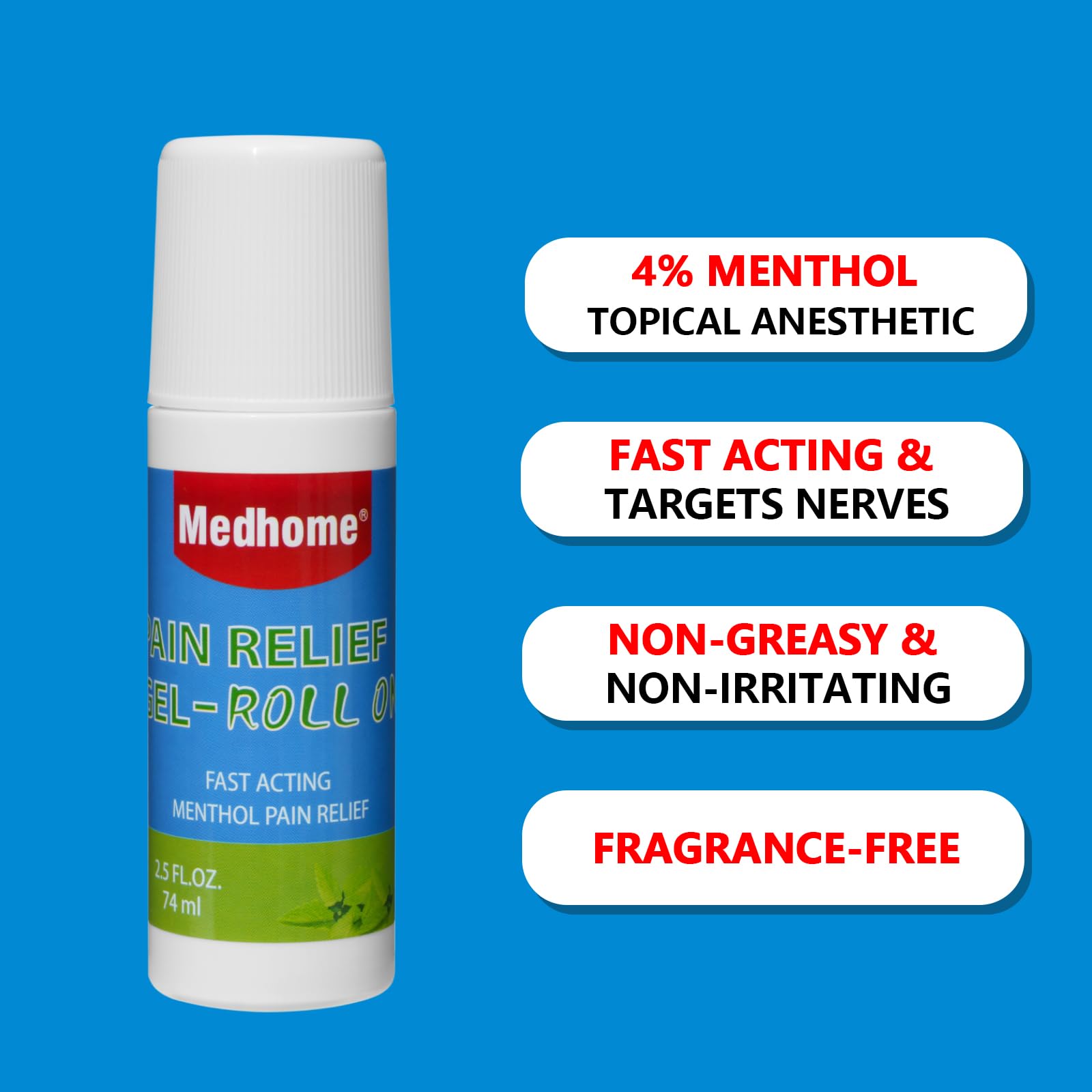 Medhome Pain Relief Roll On, Travel Size Pain Reliever, for Knee, Neck, Hip, Joint, Shoulder, Arthritis Pain Reliever, Fast Acting & Long Lasting Formula, Roll On Menthol Gel 2.5 oz (Pack of 1) Medhome Au supplements